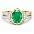 1.53 Ct Oval Green Zambian Emerald & Diamond Prong 14K Gold Bridge Ring by Fine Color Jewels