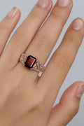 1.55 Ct Emerald Red Garnet and White Topaz Prong Silver Cocktail Ring by Fine Color Jewels