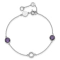 1.55 Ct Round Purple Amethyst & Diamond Bezel Sterling Silver Circle Station Chain Bracelet by Fine Color Jewels
