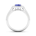 1.56 Ct Oval Violet Tanzanite and White Diamond Prong 14k Gold Halo Pave Bridge Engagement ring by Fine Color Jewels