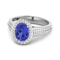 1.56 Ct Oval Violet Tanzanite and White Diamond Prong 14k Gold Halo Pave Bridge Engagement ring by Fine Color Jewels