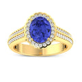 1.56 Ct Oval Violet Tanzanite and White Diamond Prong 14k Gold Halo Pave Bridge Engagement ring by Fine Color Jewels