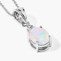 1.56 Ct oval white Ethiopian Opal and Lab Diamond prong Silver Cocktail pendant Necklace by Fine Color Jewels