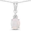 1.56 Ct oval white Ethiopian Opal and Lab Diamond prong Silver Cocktail pendant Necklace by Fine Color Jewels