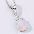 1.56 Ct oval white Ethiopian Opal and Lab Diamond prong Silver Cocktail pendant Necklace by Fine Color Jewels