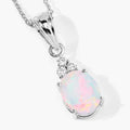 1.56 Ct oval white Ethiopian Opal and Lab Diamond prong Silver Cocktail pendant Necklace by Fine Color Jewels