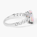 1.56 Ct Oval White Ethiopian Opal and Lab Diamond Prong Silver Bridge Ring by Fine Color Jewels