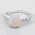 1.56 Ct Oval White Ethiopian Opal and Lab Diamond Prong Silver Bridge Ring by Fine Color Jewels