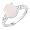 1.56 Ct Oval White Ethiopian Opal and Lab Diamond Prong Silver Bridge Ring