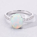1.56 Ct Oval White Ethiopian Opal and Lab Diamond Silver Pave Bridge Ring by Fine Color Jewels
