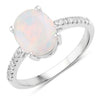 1.56 Ct Oval White Ethiopian Opal and Lab Diamond Silver Pave Bridge Ring