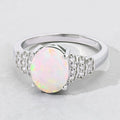1.56 Ct Oval White Ethiopian Opal & Lab Diamond Prong Silver Bridge Ring by Fine Color Jewels
