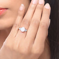 1.56 Ct Oval White Ethiopian Opal & Lab Diamond Prong Silver Bridge Ring by Fine Color Jewels