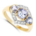 1.58 Ct Cushion Violet Tanzanite Prong Yellow Gold Plated Silver Halo Three Stone Ring by Fine Color Jewels