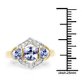 1.58 Ct Cushion Violet Tanzanite Prong Yellow Gold Plated Silver Halo Three Stone Ring by Fine Color Jewels