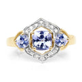 1.58 Ct Cushion Violet Tanzanite Prong Yellow Gold Plated Silver Halo Three Stone Ring by Fine Color Jewels