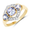 1.58 Ct Cushion Violet Tanzanite Prong Yellow Gold Plated Silver Halo Three Stone Ring