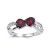 1.58 Ct Heart Dark Red Garnet and White Topaz Prong Silver Dual Heart Promise Ring