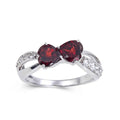 1.58 Ct Heart Dark Red Garnet and White Topaz Prong Silver Dual Heart Promise Ring by Fine Color Jewels
