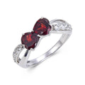 1.58 Ct Heart Dark Red Garnet and White Topaz Prong Silver Dual Heart Promise Ring by Fine Color Jewels
