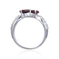 1.58 Ct Heart Dark Red Garnet and White Topaz Prong Silver Dual Heart Promise Ring by Fine Color Jewels