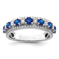 1.58 Ct Round Blue Sapphire & Diamond Prong 14K White Gold Statement Band Ring by Fine Color Jewels