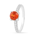 1.58 Ct Round Lab Created Peach Sapphire and Moissanite Prong Silver Pave-set Ring by Fine Color Jewels