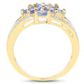 1.59 Ct Oval Violet Tanzanite Prong 14K Yellow Gold Plated Silver Cluster Split Shank Ring by Fine Color Jewels