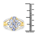 1.59 Ct Oval Violet Tanzanite Prong 14K Yellow Gold Plated Silver Cluster Split Shank Ring by Fine Color Jewels