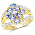 1.59 Ct Oval Violet Tanzanite Prong 14K Yellow Gold Plated Silver Cluster Split Shank Ring by Fine Color Jewels