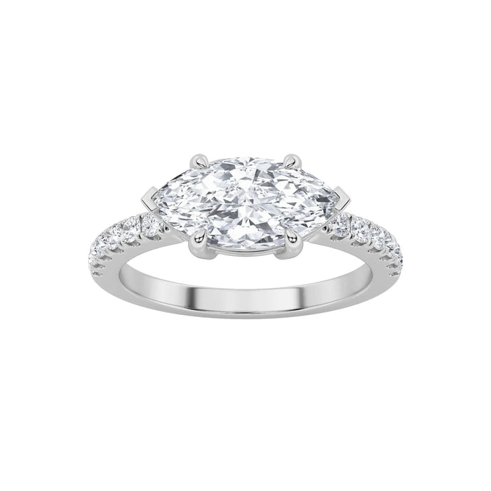 1.5Cttw Marquise Shaped Lab Grown Diamond (F/VS) East West Accented Engagement Ring in 14K Gold by Fine Color Jewels