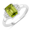 1.60 Ct Octagon Green Peridot and Lab Diamond Prong Silver Cocktail Ring