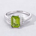 1.60 Ct Octagon Green Peridot and Lab Diamond Prong Silver Cocktail Ring by Fine Color Jewels