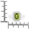1.60 Ct Octagon Green Peridot and Lab Diamond Prong Silver Halo Bridge Ring by Fine Color Jewels