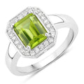 1.60 Ct Octagon Green Peridot and Lab Diamond Prong Silver Halo Bridge Ring by Fine Color Jewels