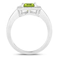 1.60 Ct Octagon Green Peridot and Lab Diamond Prong Silver Halo Bridge Ring by Fine Color Jewels