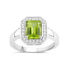 1.60 Ct Octagon Green Peridot and Lab Diamond Prong Silver Halo Bridge Ring