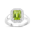 1.60 Ct Octagon Green Peridot and Lab Diamond Prong Silver Halo Bridge Ring by Fine Color Jewels