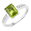 1.60 Ct Octagon Green Peridot and Lab Diamond Prong Silver Pave Bridge Ring