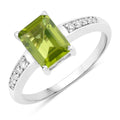 1.60 Ct Octagon Green Peridot and Lab Diamond Prong Silver Pave Bridge Ring by Fine Color Jewels