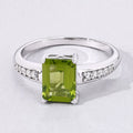 1.60 Ct Octagon Green Peridot and Lab Diamond Prong Silver Pave Bridge Ring by Fine Color Jewels