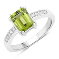 1.60 Ct Octagon Green Peridot and Lab Diamond Prong Silver Pave Bridge Ring by Fine Color Jewels