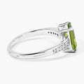 1.60 Ct Octagon Green Peridot and Lab Diamond Prong Silver Pave Bridge Ring by Fine Color Jewels