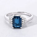 1.60 Ct Octagon London Blue Topaz and Lab Diamond Prong Silver Cocktail Ring by Fine Color Jewels