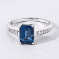 1.60 Ct Octagon London Blue Topaz and Lab Diamond Prong Silver Pave Bridge Ring by Fine Color Jewels