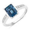 1.60 Ct Octagon London Blue Topaz and Lab Diamond Prong Silver Pave Bridge Ring