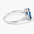 1.60 Ct Octagon London Blue Topaz and Lab Diamond Prong Silver Pave Bridge Ring by Fine Color Jewels