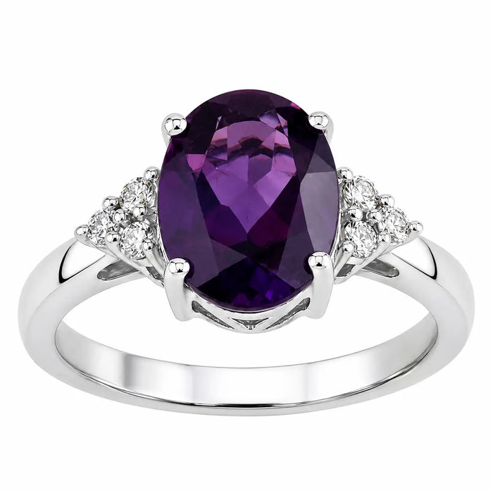 1.60 Ct Oval Purple Amethyst and Lab Diamond Prong Silver Cocktail Ring by Fine Color Jewels