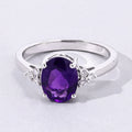 1.60 Ct Oval Purple Amethyst and Lab Diamond Prong Silver Cocktail Ring by Fine Color Jewels
