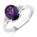 1.60 Ct Oval Purple Amethyst and Lab Diamond Prong Silver Cocktail Ring by Fine Color Jewels